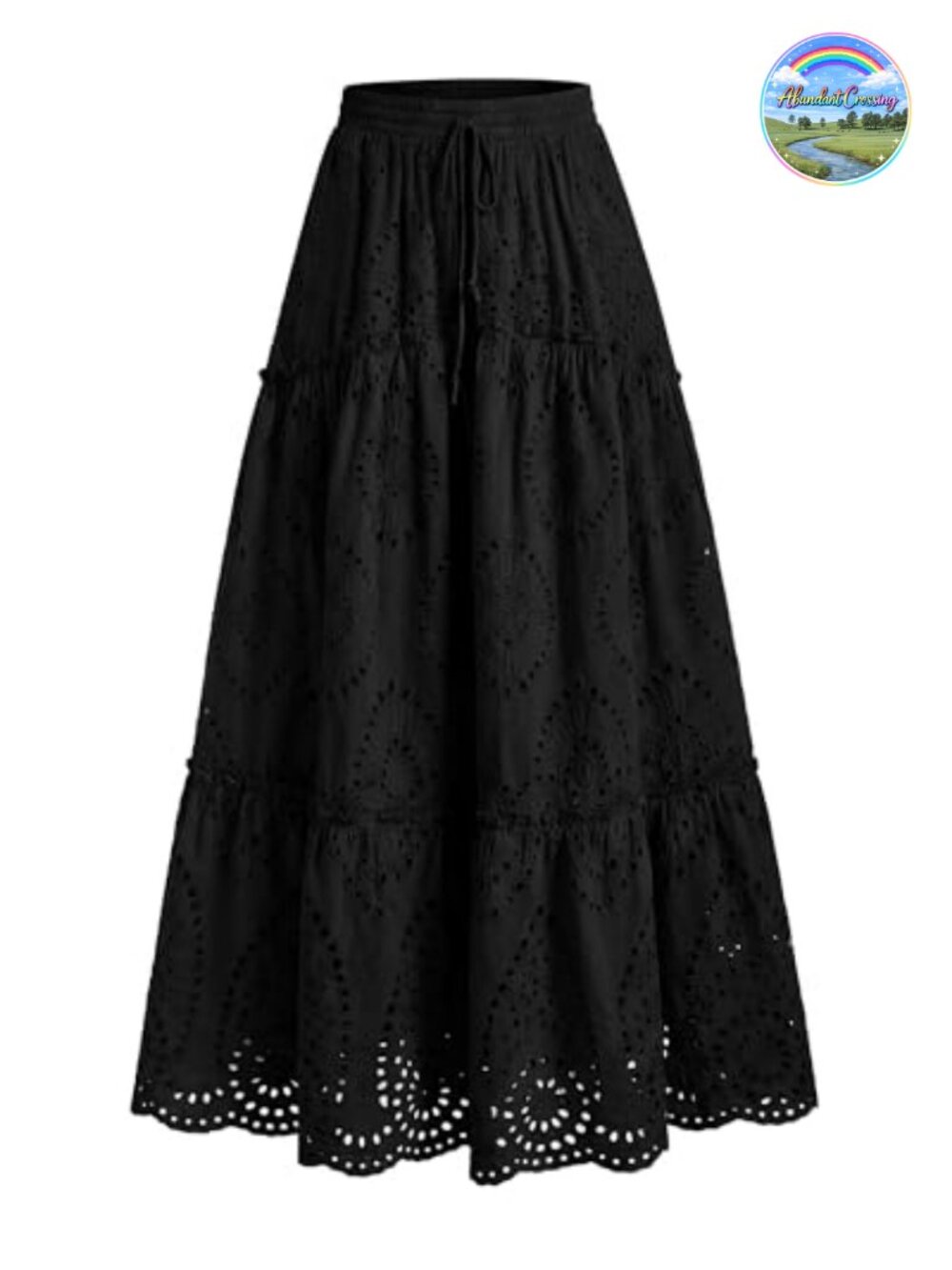 Women Eyelet Embroidery Tiered Ruffle Maxi A-Line Skirt Flowy Cotton Spring